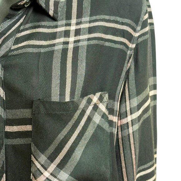 Rails Hunter Onyx Blush Slate Plaid Rayon Metallic Relaxed Fit Button Down Shirt - Picture 3 of 10